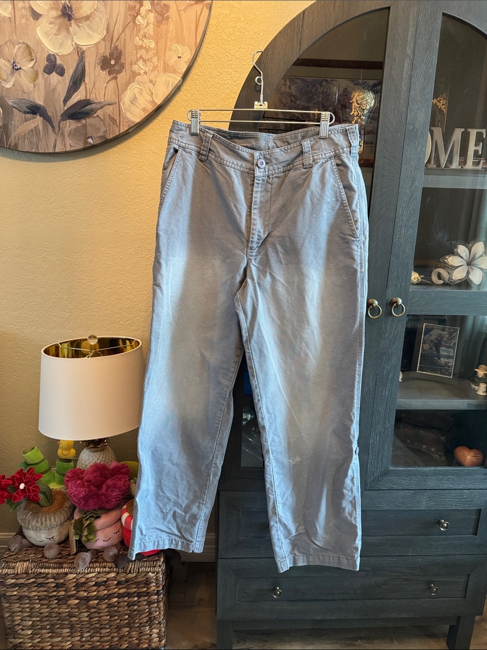 Free People Dusty Grey Utility Button-Front Pants Rollups